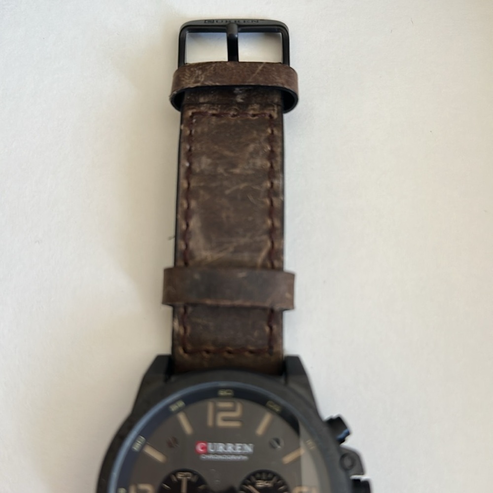 Curren Black and Brown Chronograph Wristwatch Calendar Hour Minute Watch - Picture 5 of 11